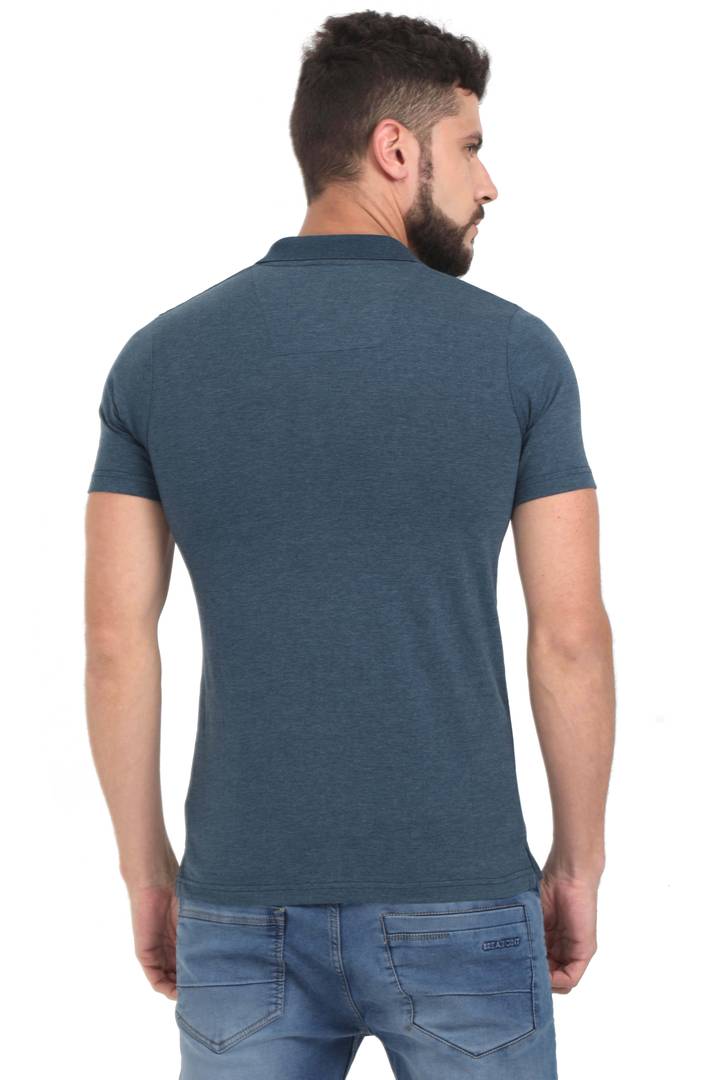 Men Grey Solid Cotton Polo T-shirt