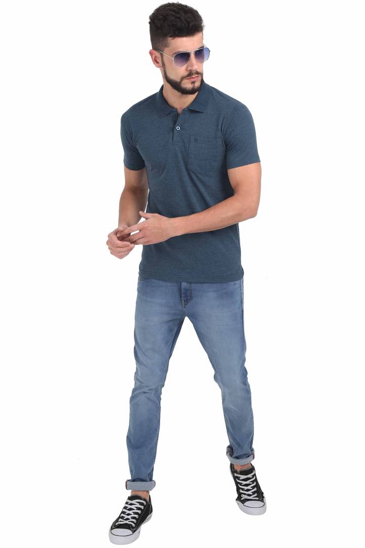 Men Grey Solid Cotton Polo T-shirt