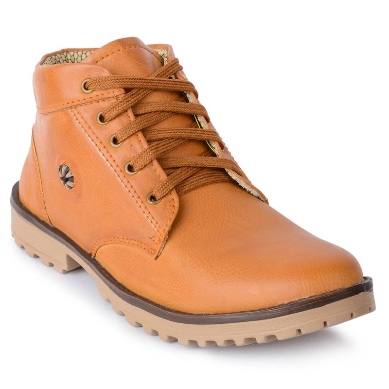 Men's Trendy Tan Synthetic Leather Heeled Boots