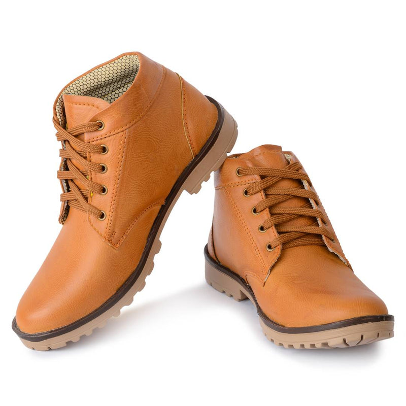 Men's Trendy Tan Synthetic Leather Heeled Boots