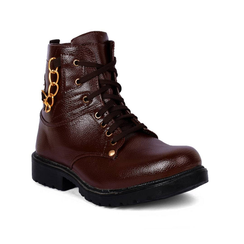 Brown Fabric boots for Men's