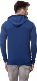 Blue Cotton Hood Chain Full Sleeves T-Shirt