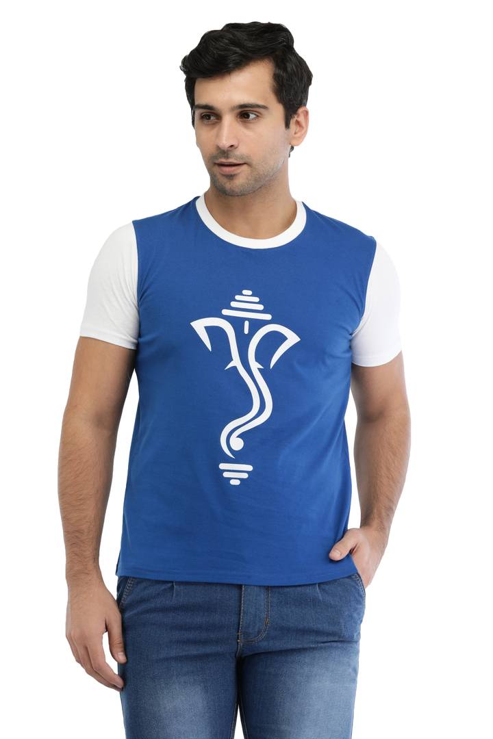 Blue Cotton Ganesh Printed T-Shirt