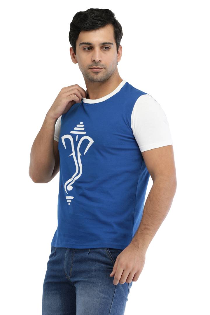 Blue Cotton Ganesh Printed T-Shirt