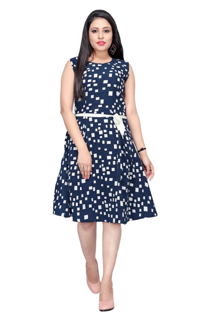 Women's Navy Blue Printed A-Line Dress