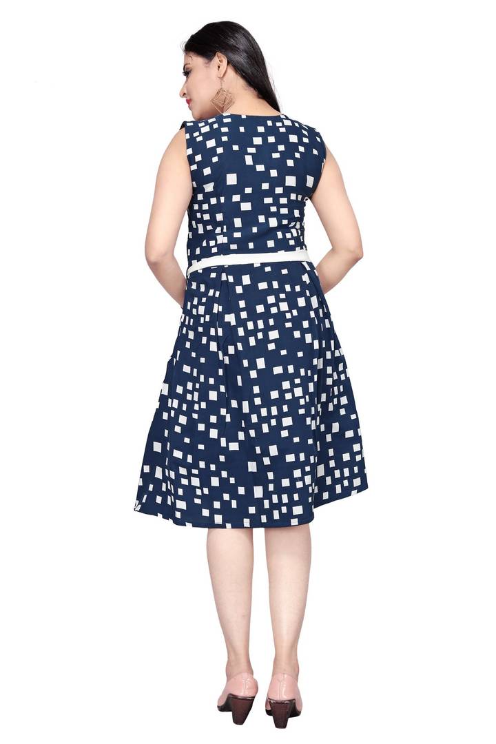 Women's Navy Blue Printed A-Line Dress