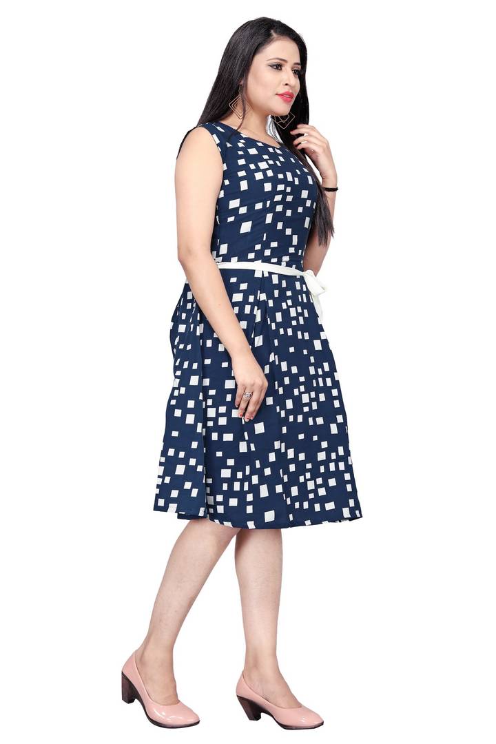 Women's Navy Blue Printed A-Line Dress