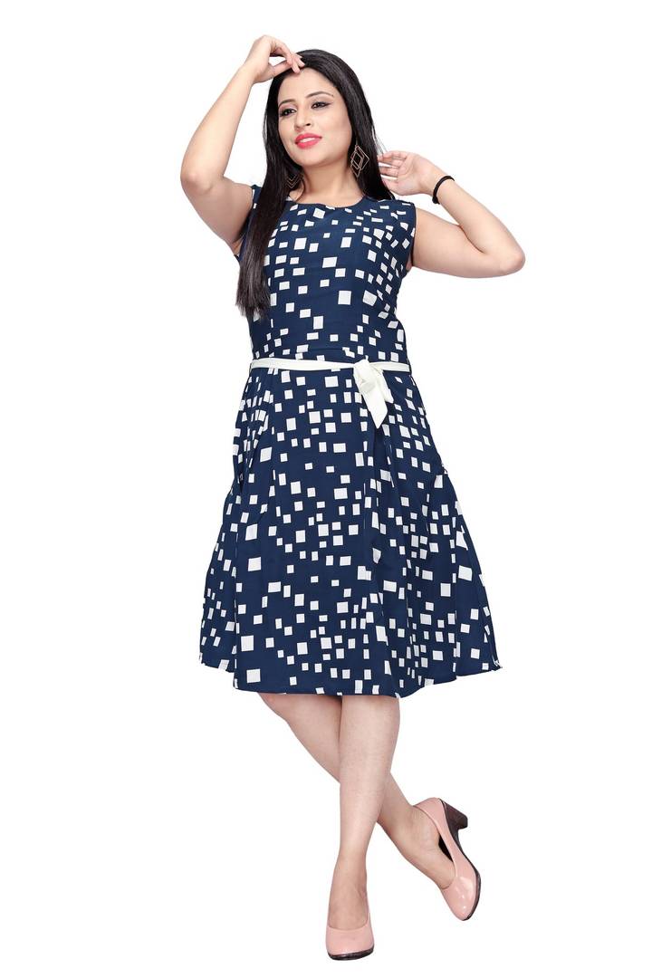 Women's Navy Blue Printed A-Line Dress