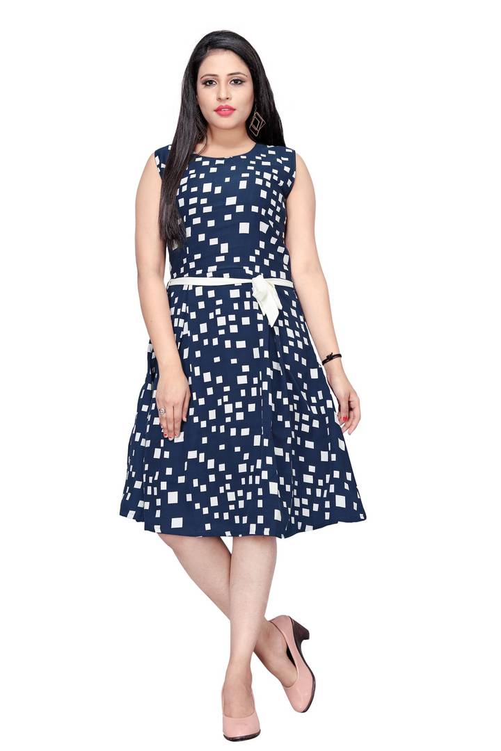 Women's Navy Blue Printed A-Line Dress