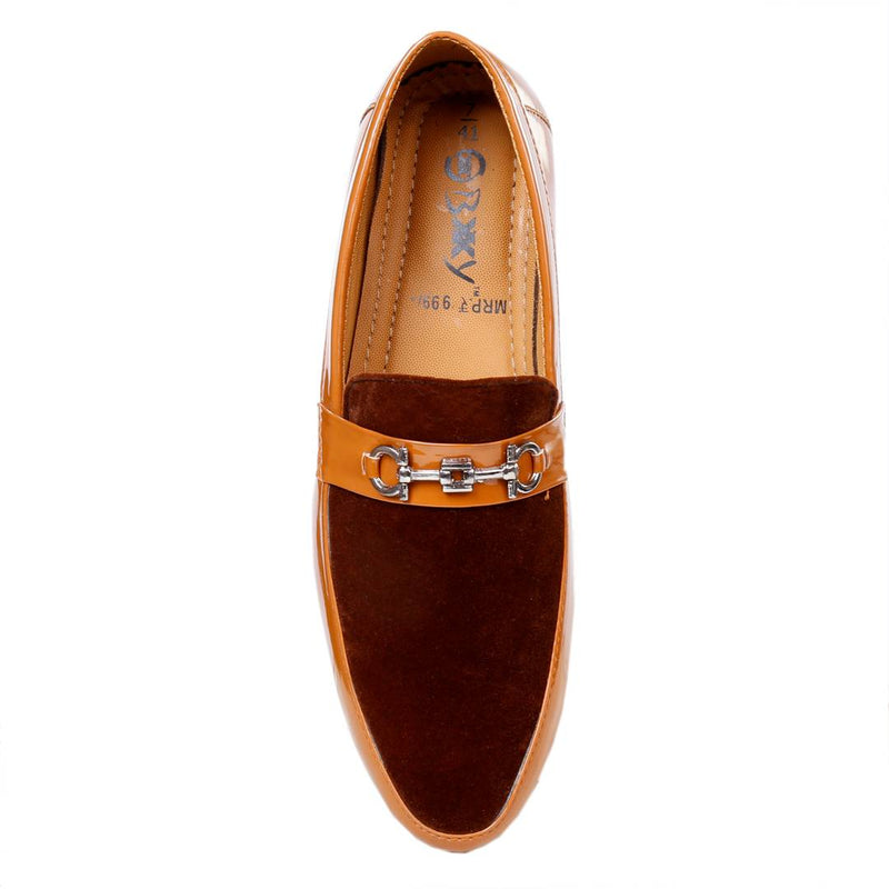 Men's Tan Synthetic  Self Design Casual Loafers Shoe