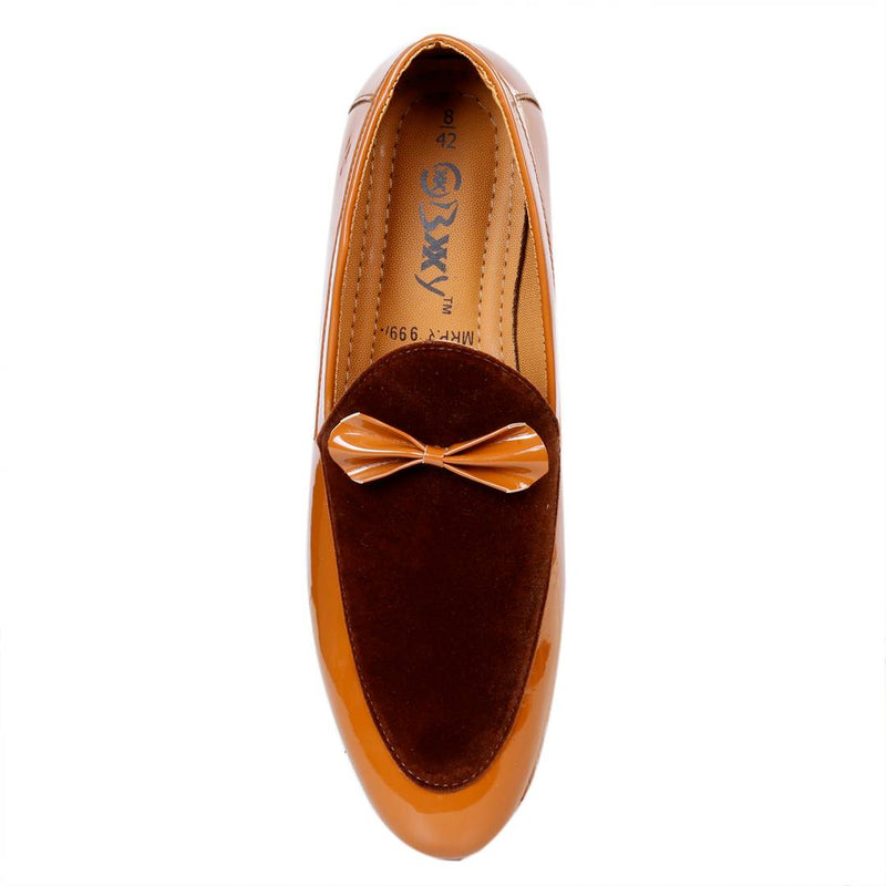 Men's Tan Synthetic Self Design Casual Loafers Shoe