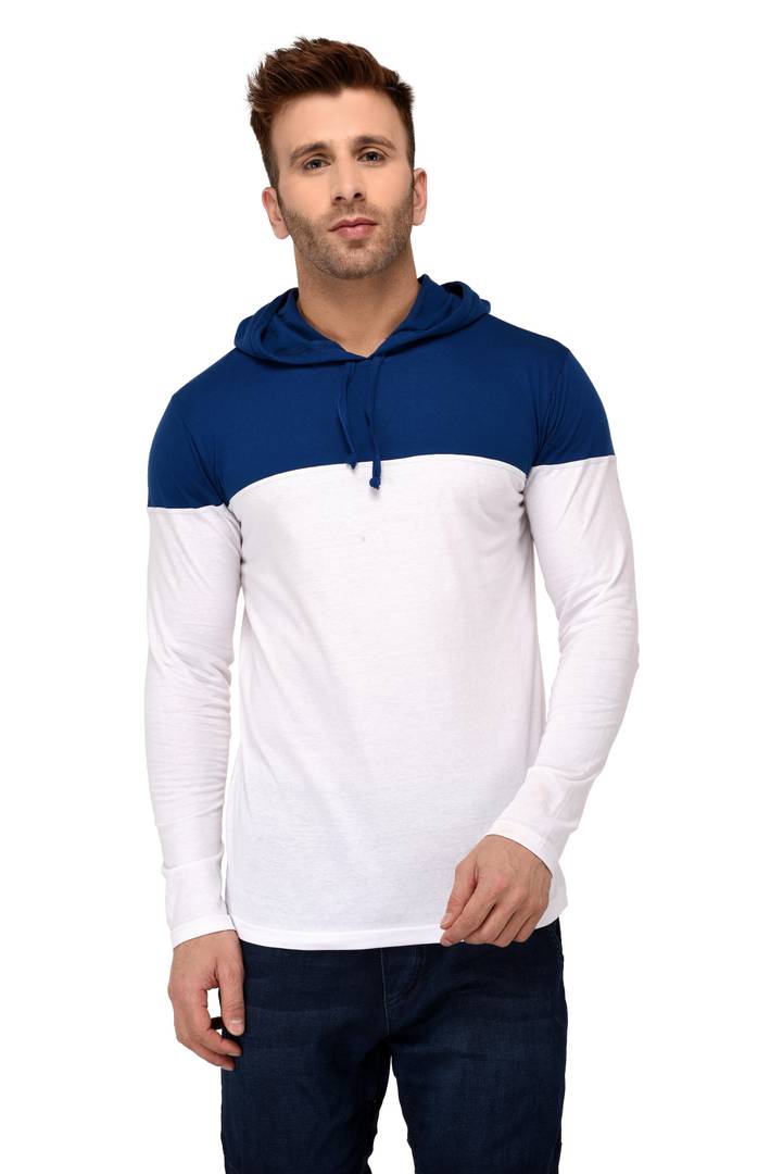 White Cotton Colourblocked Hooded Tees