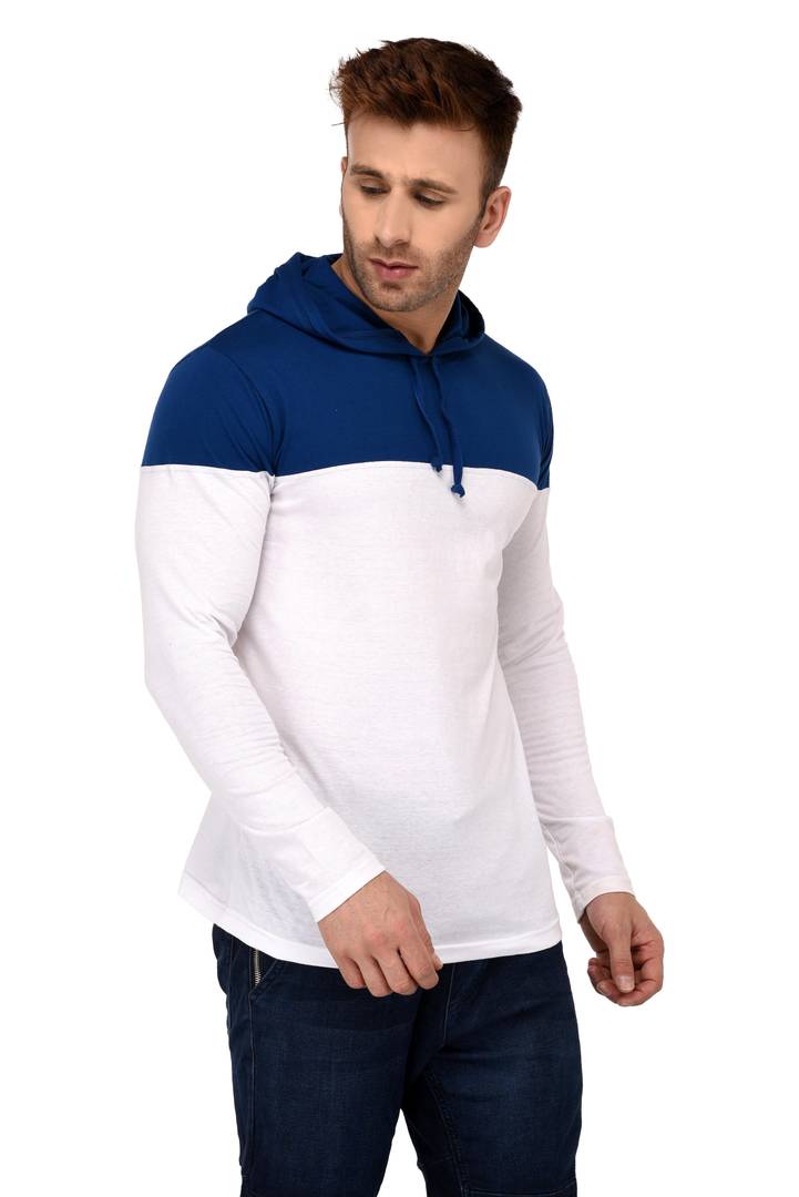 White Cotton Colourblocked Hooded Tees