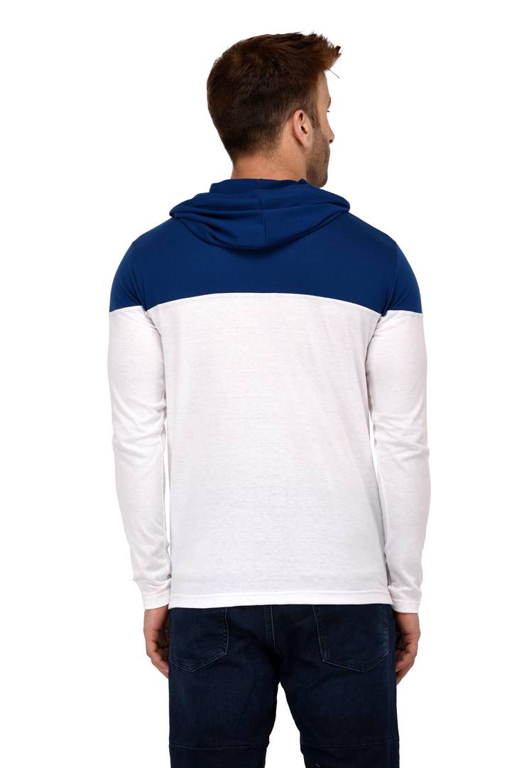 White Cotton Colourblocked Hooded Tees