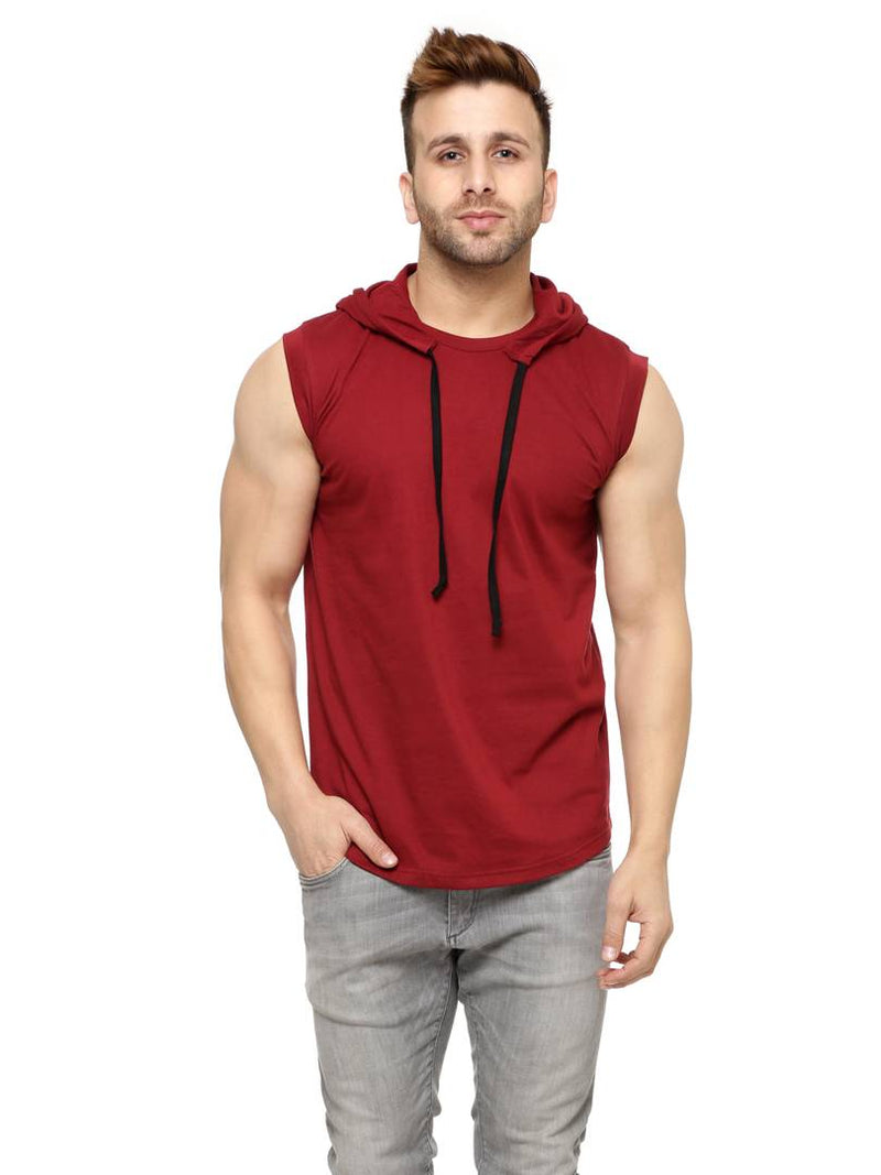 Maroon Cotton Solid Hooded Tees