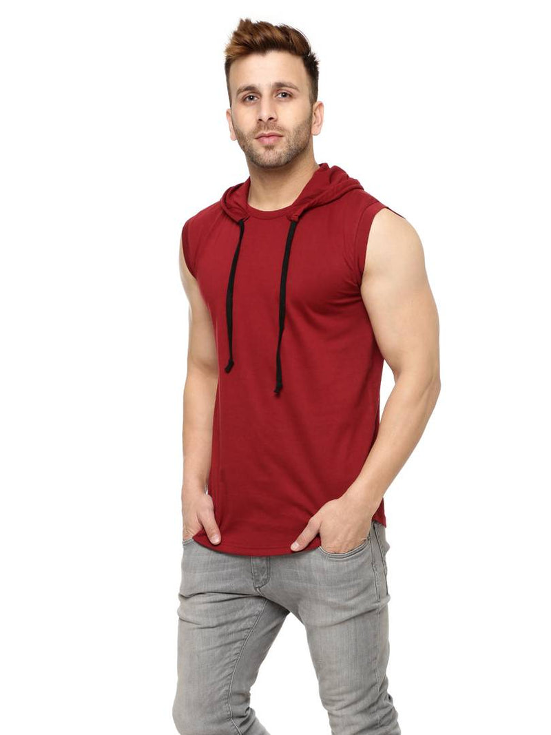 Maroon Cotton Solid Hooded Tees