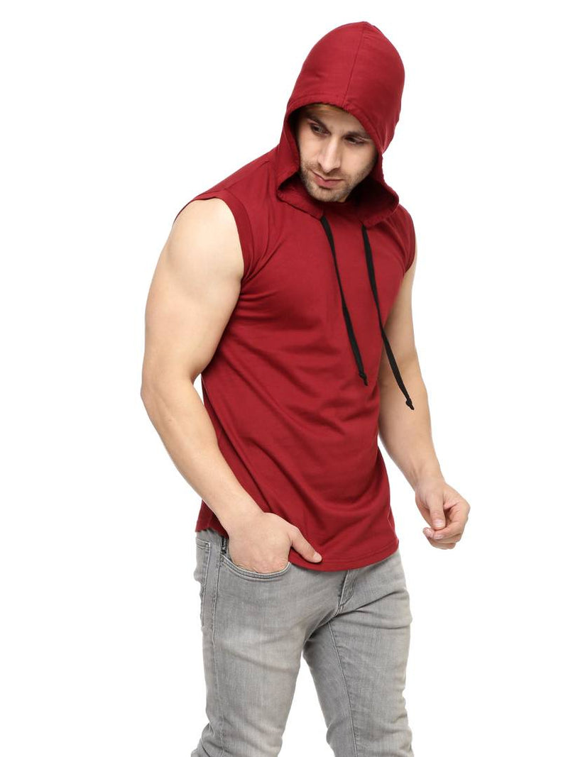 Maroon Cotton Solid Hooded Tees