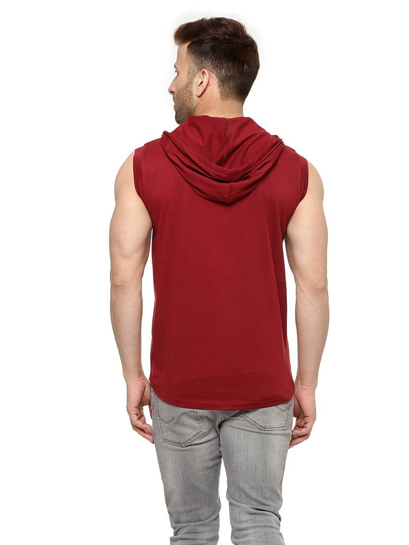 Maroon Cotton Solid Hooded Tees