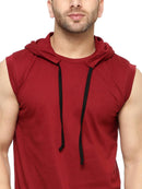 Maroon Cotton Solid Hooded Tees
