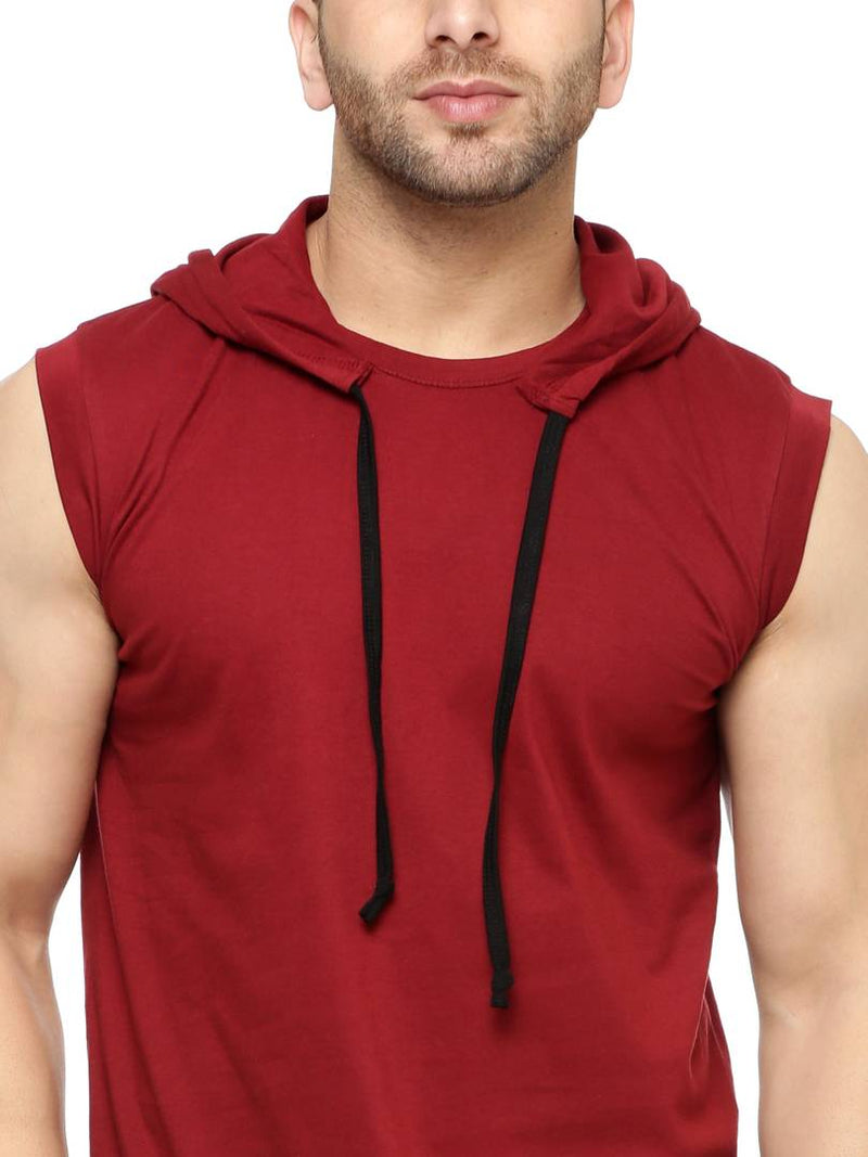 Maroon Cotton Solid Hooded Tees