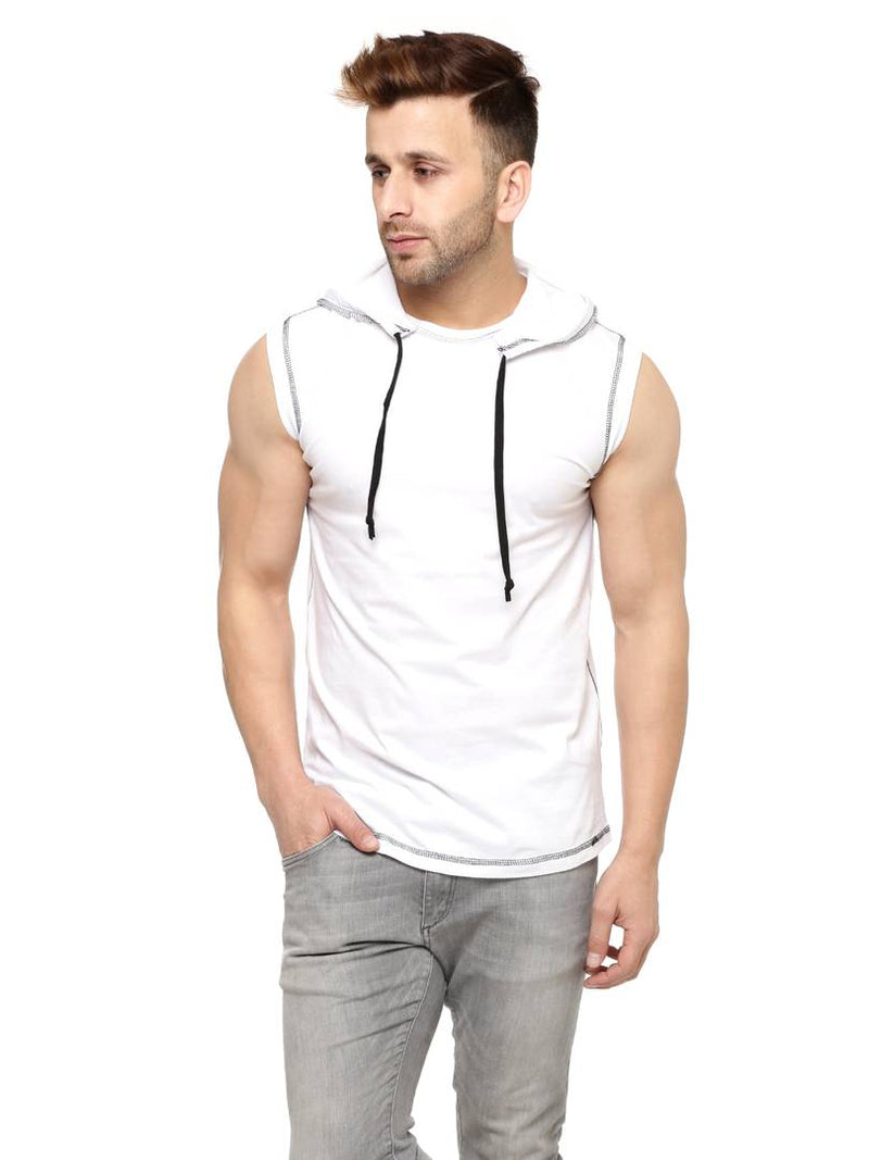 White Cotton Solid Hooded Tees