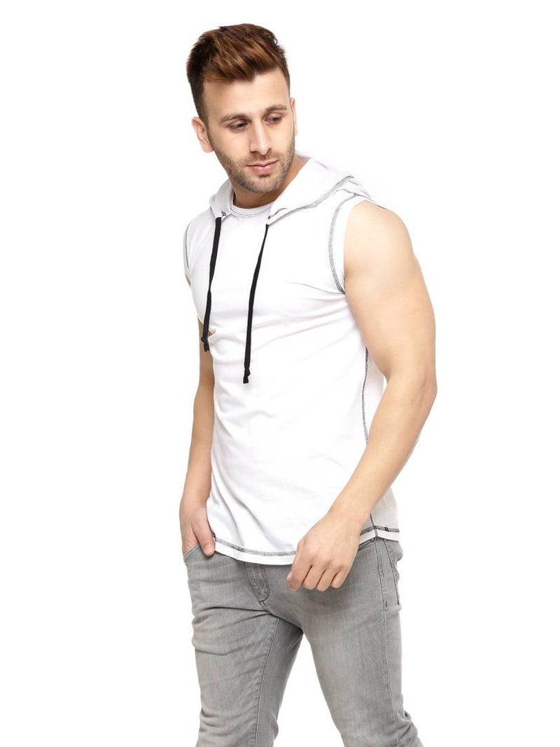 White Cotton Solid Hooded Tees