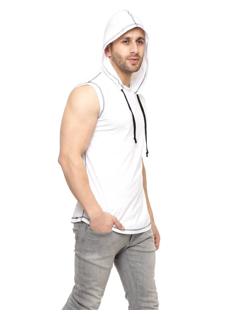 White Cotton Solid Hooded Tees