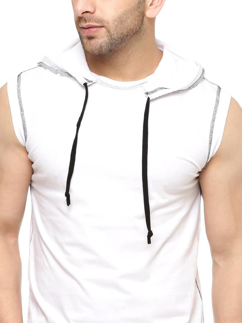 White Cotton Solid Hooded Tees