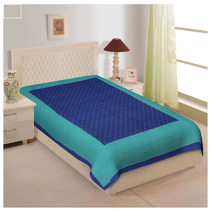 Blue Cotton Ethnic Motifs Single 1 Bedsheet only