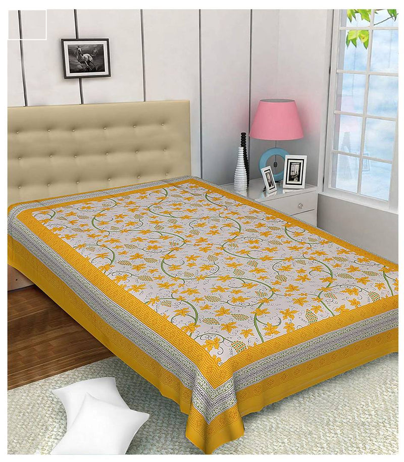 Yellow Cotton Floral Single 1 Bedsheet only