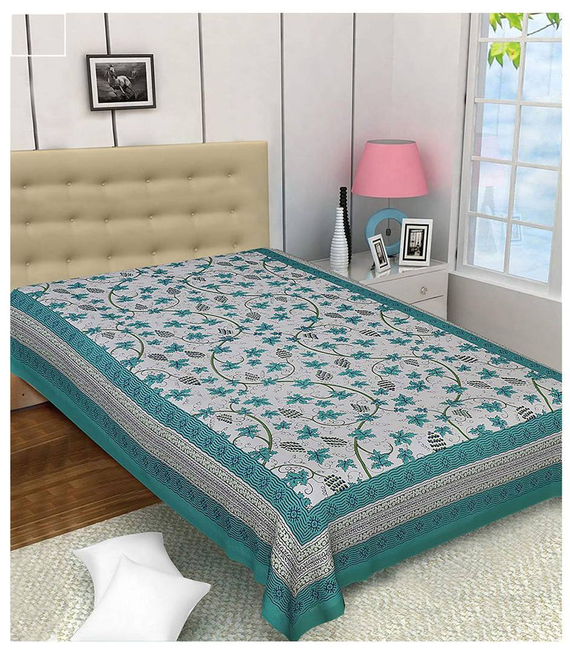 Turquoise Cotton Floral Single 1 Bedsheet only