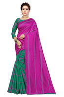 Green Cotton Blend Checked Saree with Blouse piece