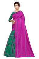 Green Cotton Blend Checked Saree with Blouse piece