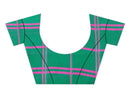 Green Cotton Blend Checked Saree with Blouse piece