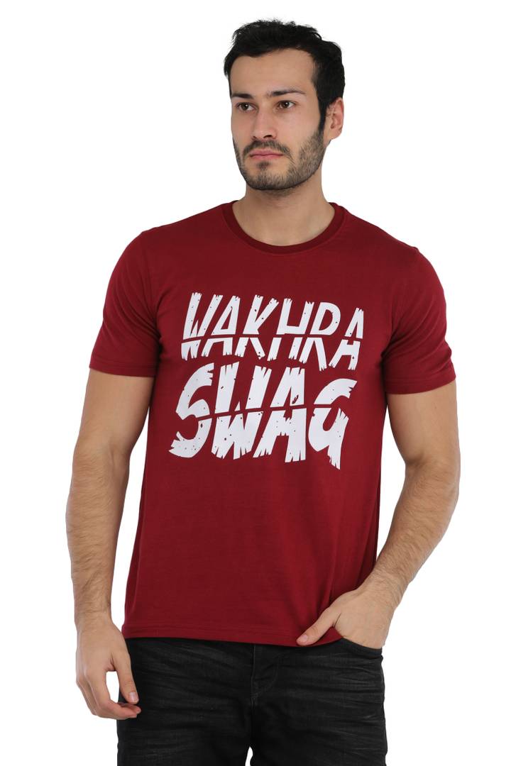 Men's Maroon Cotton Printed Round Neck Tees