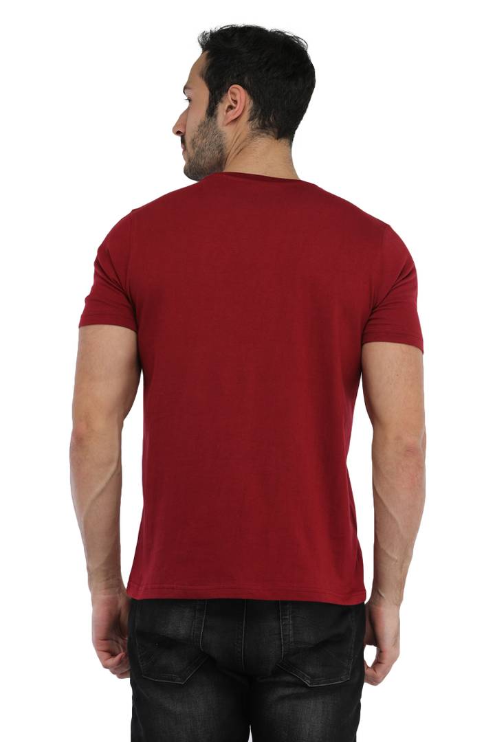 Men's Maroon Cotton Printed Round Neck Tees