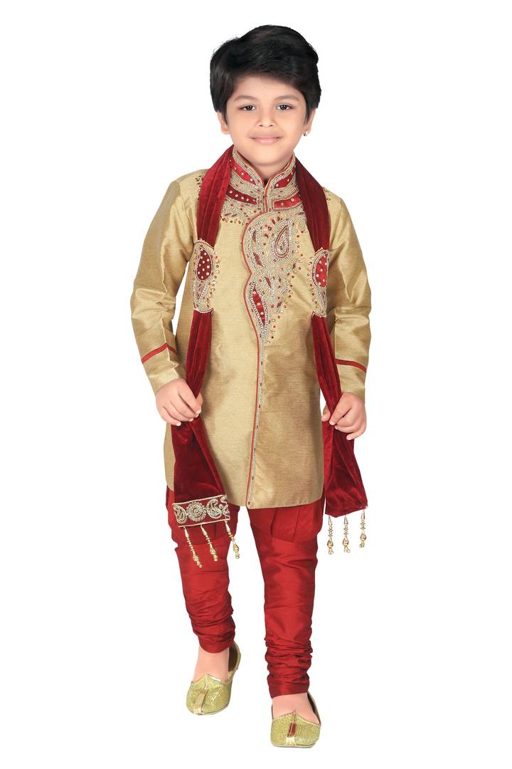 Elegant Cotton Blend Sherwani With Trouser And Dupaata Set