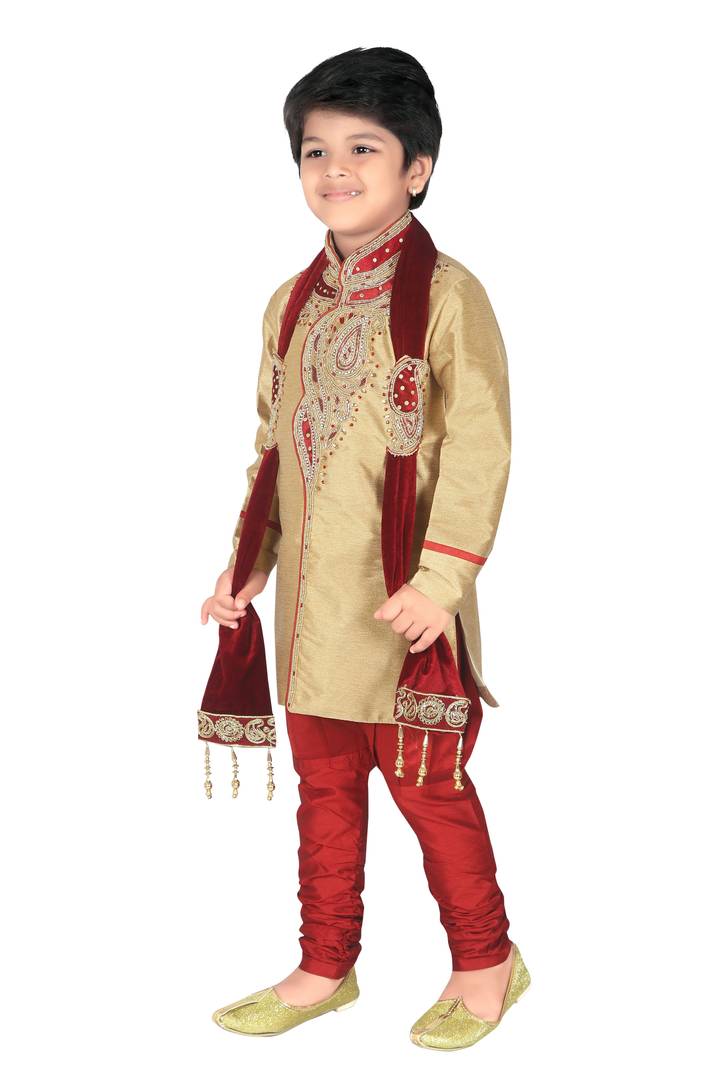 Elegant Cotton Blend Sherwani With Trouser And Dupaata Set