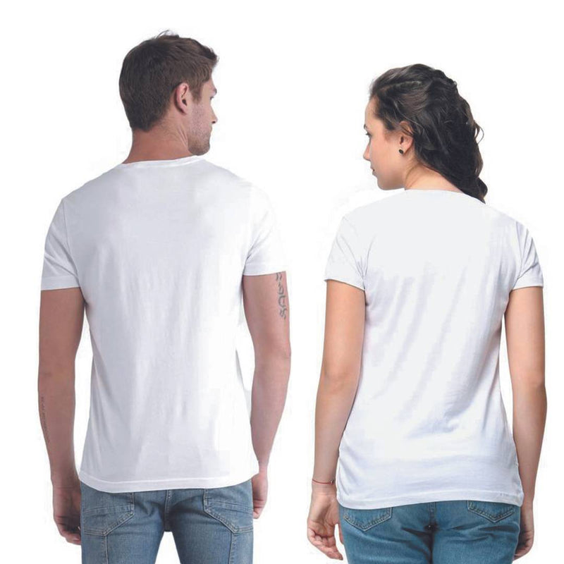 White Printed Cotton Blend Matching Couple T-Shirts for Men & Women