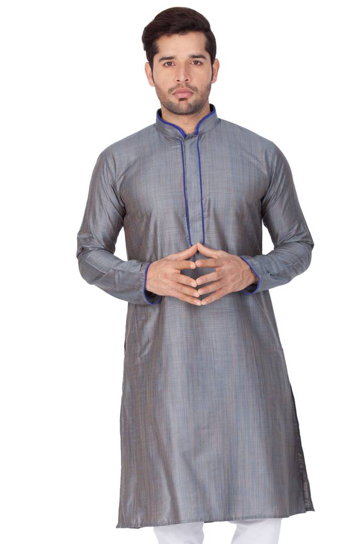 Men's Grey Cotton Silk Kurtas