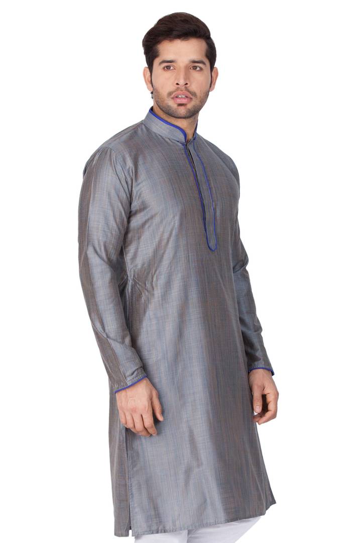 Men's Grey Cotton Silk Kurtas