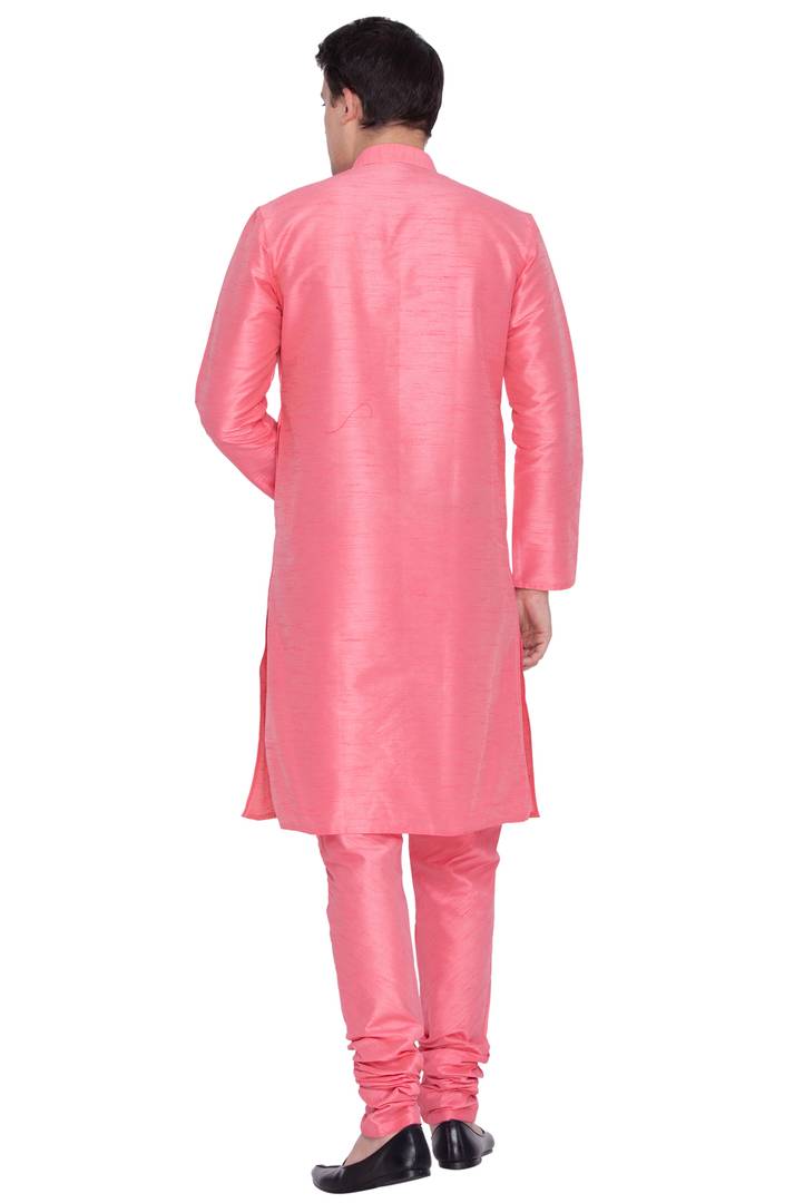 Men's Pink Cotton Silk Kurta Sets