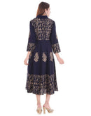 Alluring Blue Printed Rayon Anarkali Women's Kurti
