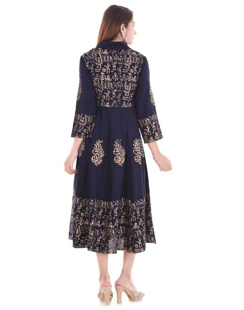 Alluring Blue Printed Rayon Anarkali Women's Kurti