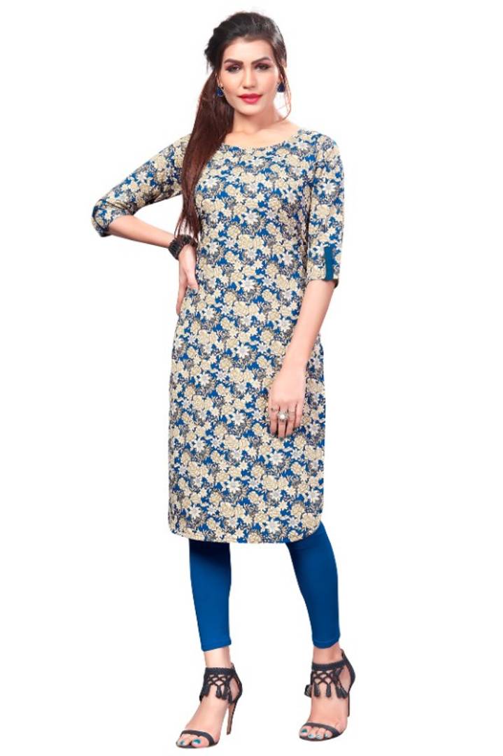 Women Multicolor Full Stitch Pathani Style Crep Kurti