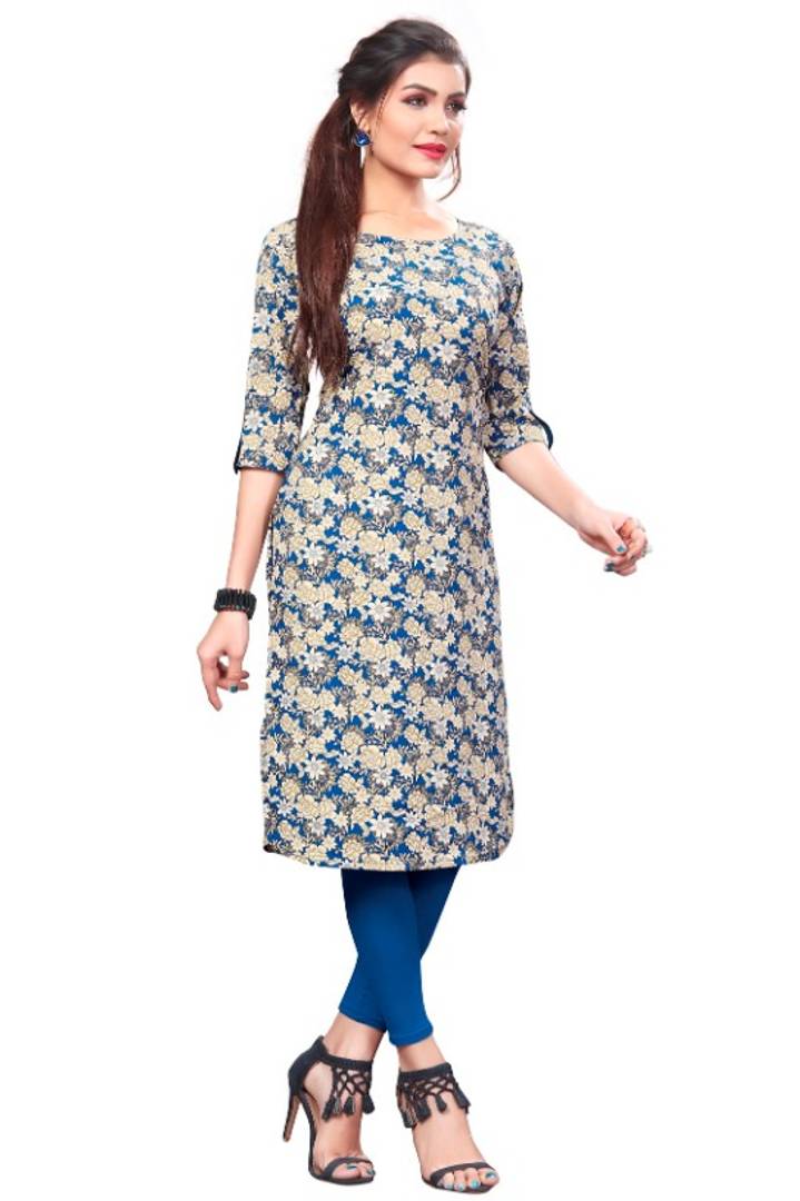 Women Multicolor Full Stitch Pathani Style Crep Kurti