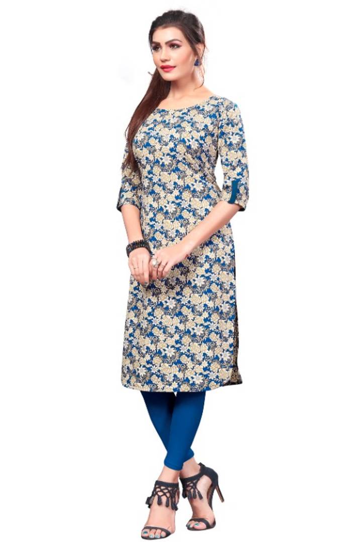 Women Multicolor Full Stitch Pathani Style Crep Kurti