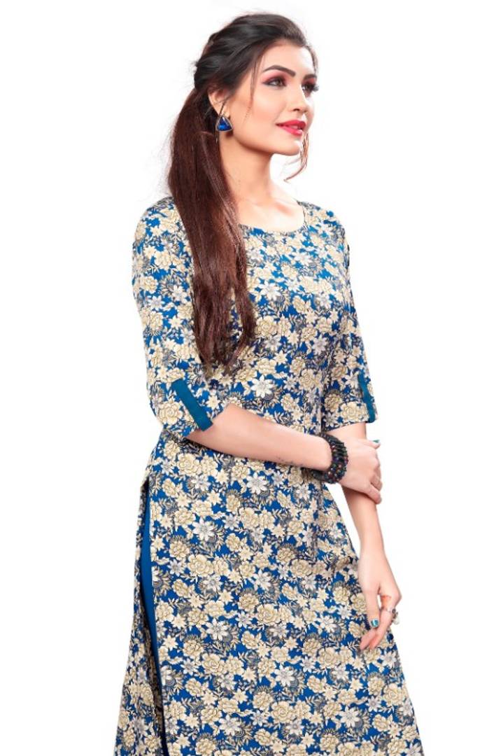 Women Multicolor Full Stitch Pathani Style Crep Kurti