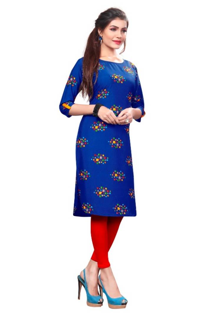 Multicolored Printed Straight Cut Pathani Style Crepe Kurta