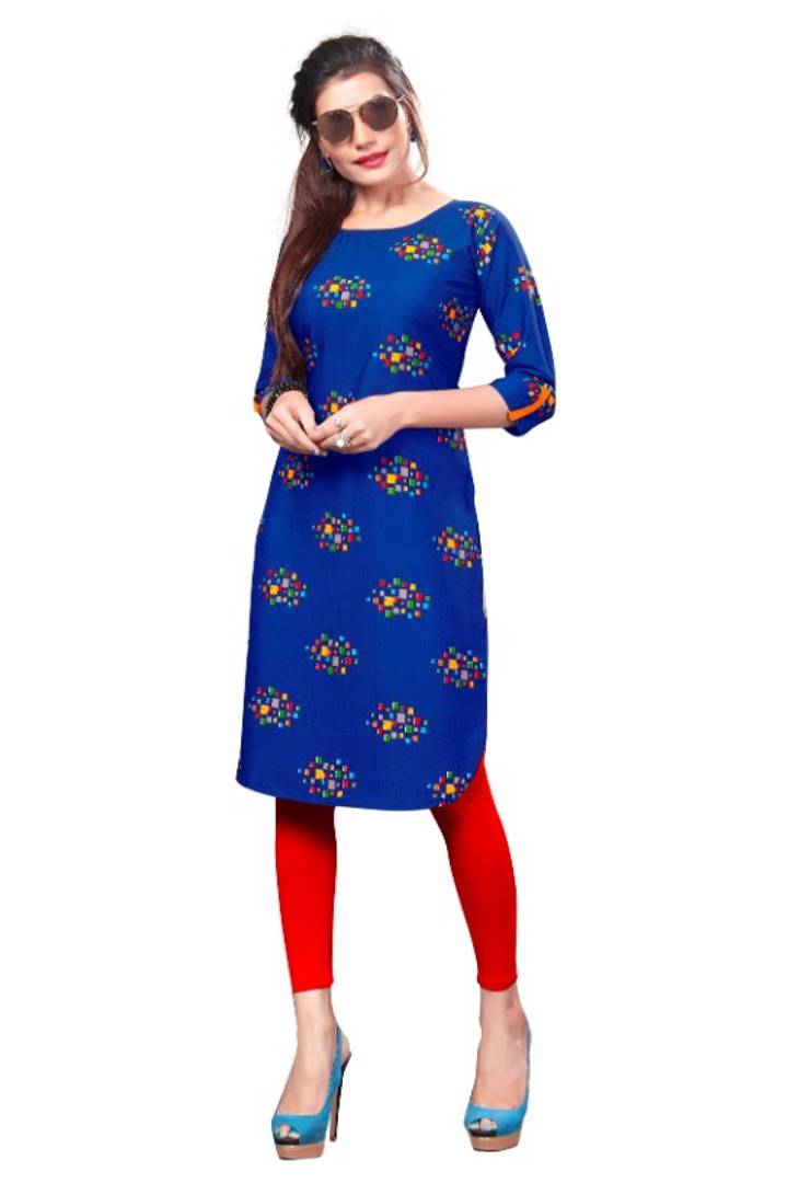 Multicolored Printed Straight Cut Pathani Style Crepe Kurta